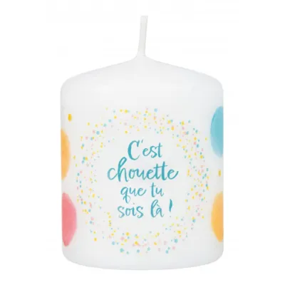 Petite bougie motif pois - C'est chouette que tu sois là