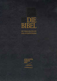 ALLEMAND, BIBLE SCHLACHTER 2000, ÉTUDE POCHE AVEC PARALLÈLES, FIBROCUIR, TR. OR, NOIR