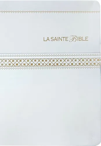 Bible Segond 1910, gros caractères, similicuir blanc, tranche or - 2 rubans marque-pages, paroles...