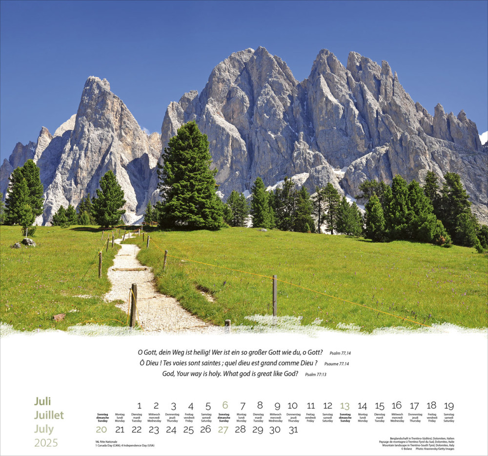 Calendrier Montagnes trilingue: allemand, français, anglais - Mural