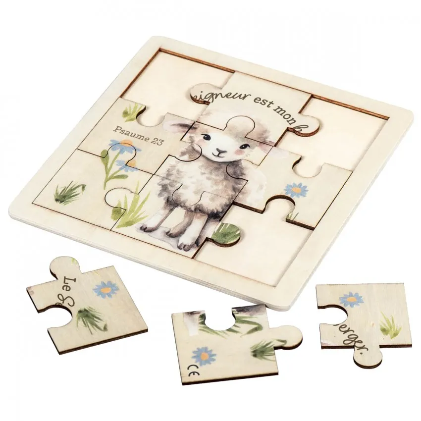 Puzzle en bois Mouton « Le Seigneur est mon berger » Psaume 23