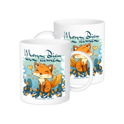 Tasse en plastique incassable pour enfants - "Mon Dieu m'aime"- Renard