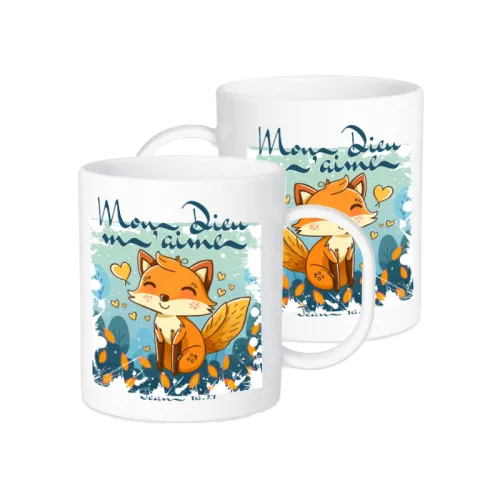Tasse en plastique incassable pour enfants - "Mon Dieu m'aime"- Renard