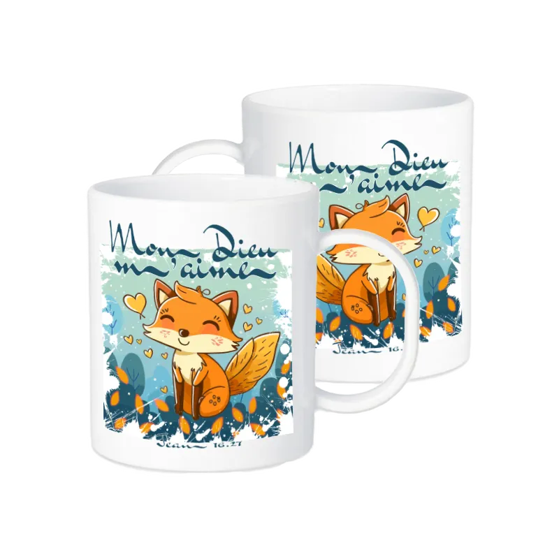 Tasse Renard "Dieu m'aime" - en plastique incassable pour enfants
