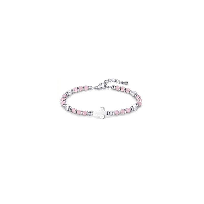 Bracelet de perles "Croix" - Rose ou Noir