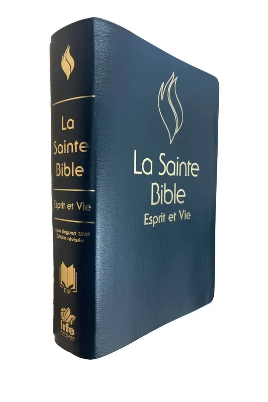 Bible Segond 1910 Esprit et Vie - simili cuir souple bleu nuit, tranche or et onglets