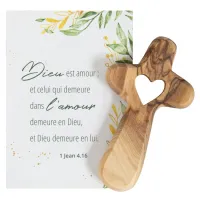 Petite croix avec coeur en bois d'olivier