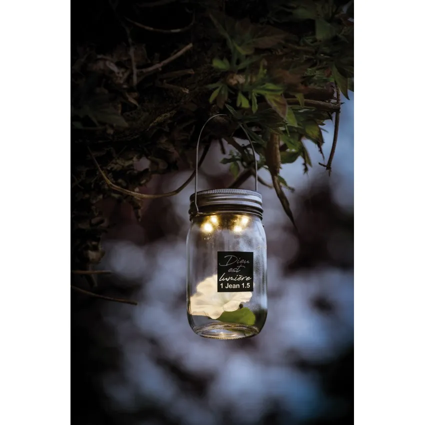 Lampe solaire en verre - "Dieu est lumière."