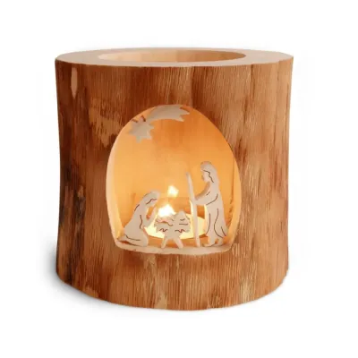 Photophore en bois sans écorce, motif d'érable : Crèche