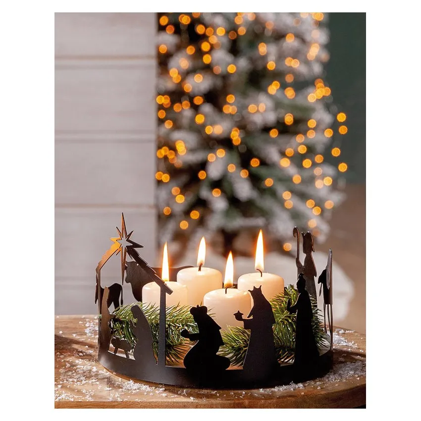 Plateau décoratif Crèche en bois et métal noir