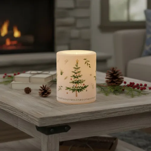 Bougie en cire et photophore sapin de Noël