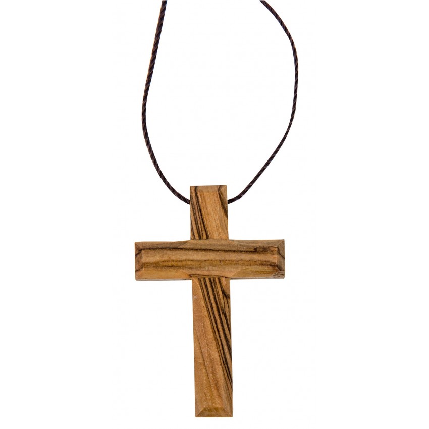 Collier fil 80 cm avec croix en bois d'olivier - 5 x 3 cm Collier fil 80 cm avec croix en bois d'olivier - 5 x 3 cm