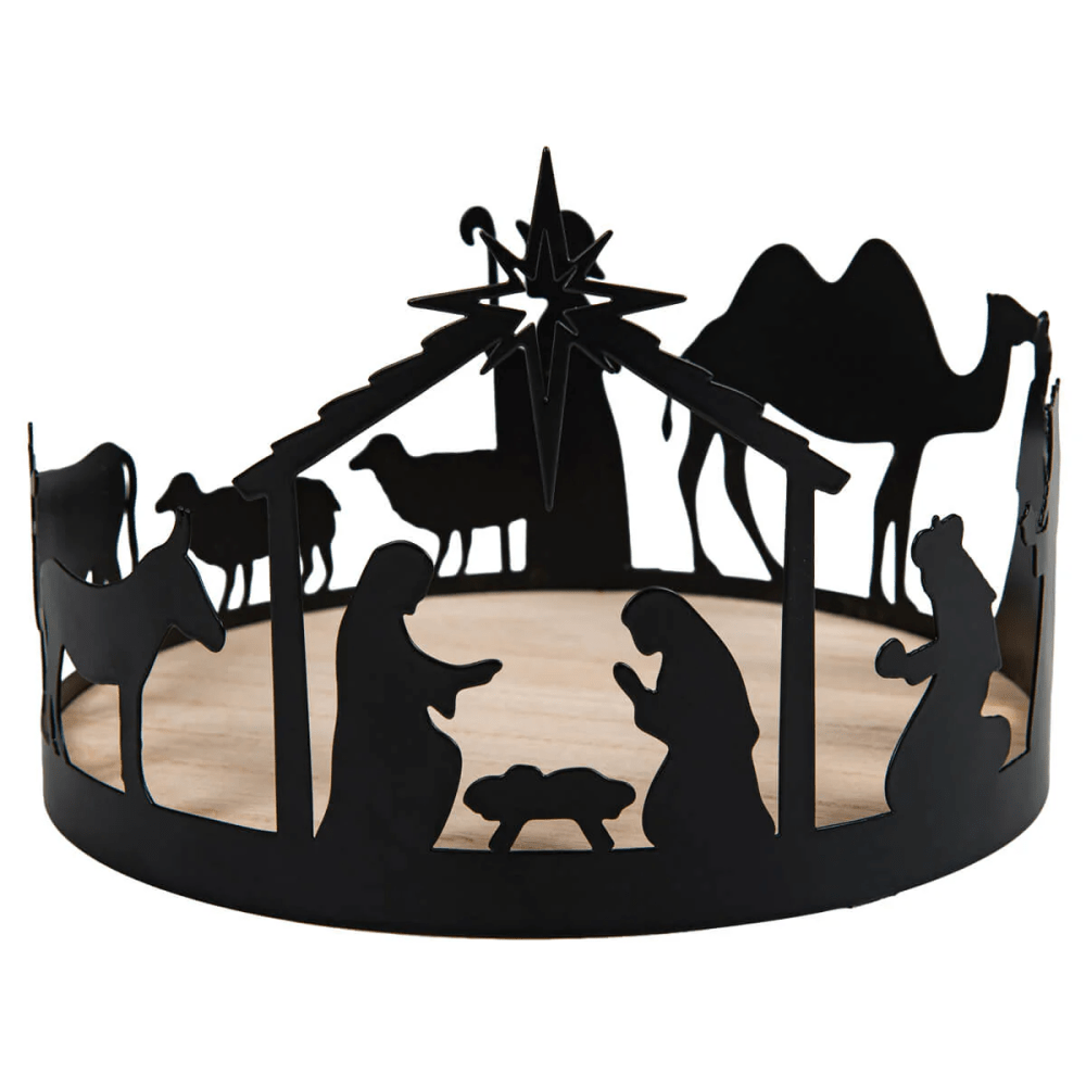 Plateau décoratif Crèche en bois et métal noir