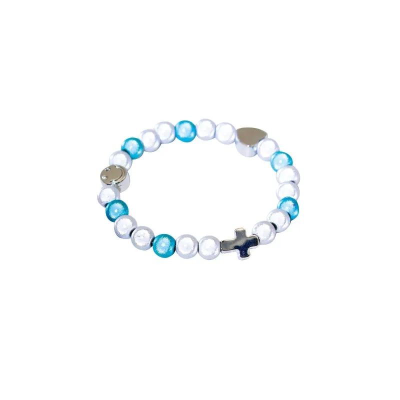 Bracelet de perles irisées « Enfant » turquoise et blanc