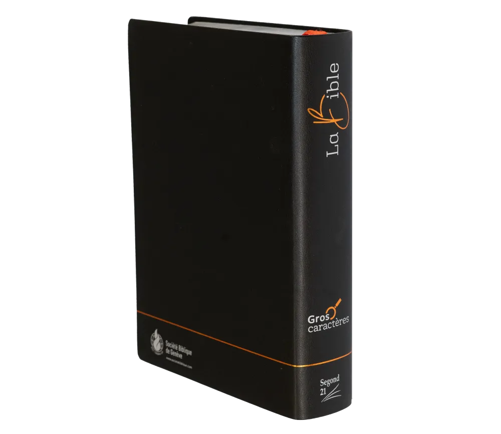 Bible Segond 21, gros caractères - couverture souple noire en fibrocuir, tranche argentée