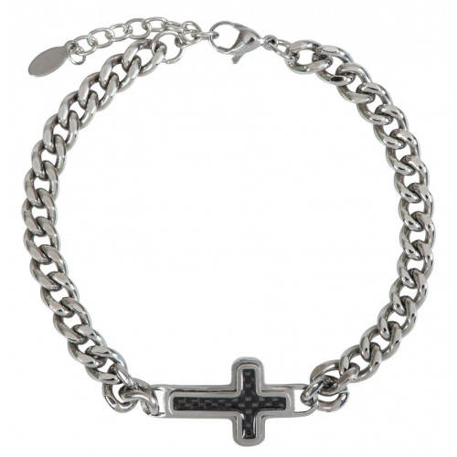 Bracelet à maillons pour homme avec croix, acier inoxydable