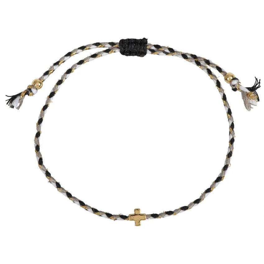 Bracelet textile tressé avec croix - noir