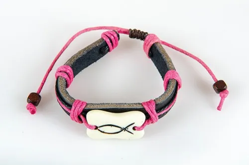 BRACELET CUIR ICHTUS BLEU CLAIR 1CM