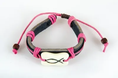 BRACELET CUIR ICHTUS BLEU CLAIR 1CM
