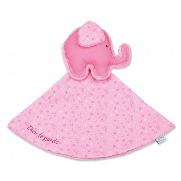 DOUDOU ELEPHANT ROSE "DIEU TE GARDE"