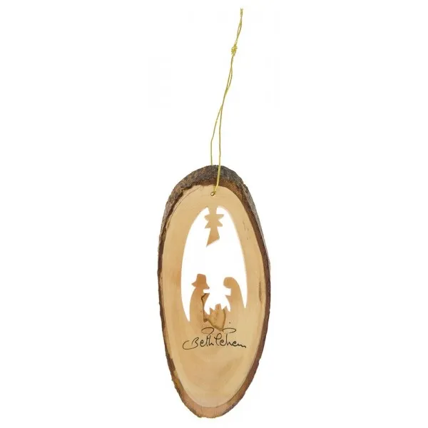 SUSPENSION OVALE CRECHE EN BOIS D'OLIVIER 11CM