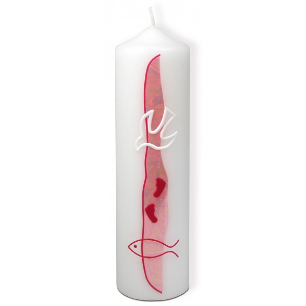 Bougie motif rose colombe, pas, poisson