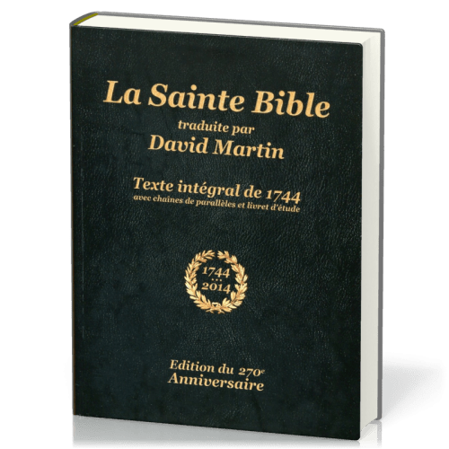Bible David Martin, éd. 1744, reliée rigide - avec chaînes de parallèles et livret d'étude,...