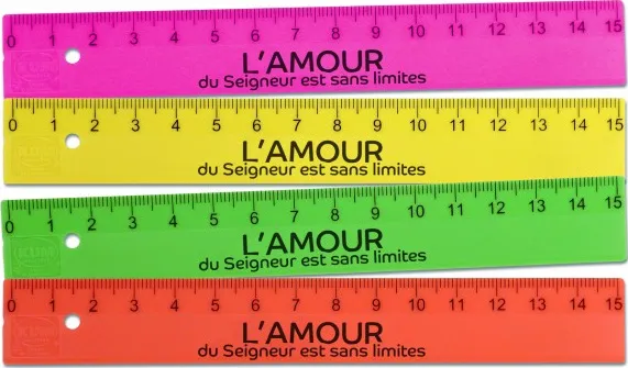 Règle en plastique fluo 15cm "L'amour du Seigneur est sans limites" - Diverses couleurs