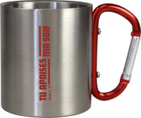 Tasse de camping acier inoxydable - avec mousqueton rouge ou noir