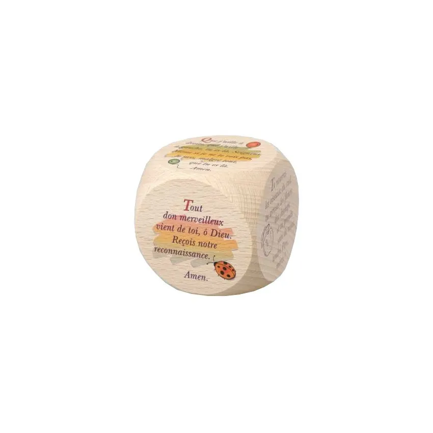 Dé en bois : 6 prières enfants - 6 cm