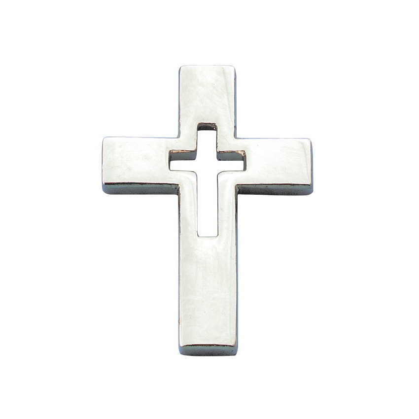 Pin's Croix évidée argentée - 15 x 20 cm