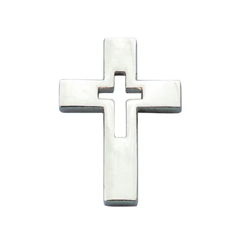Pin's Croix évidée argentée - 1,5 x 2 cm