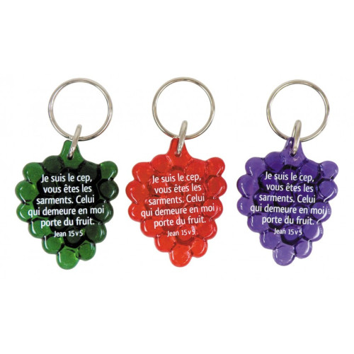 Porte-clés grappe de raisin "Je suis le cep […]" Jn 15.5 - couleurs diverses