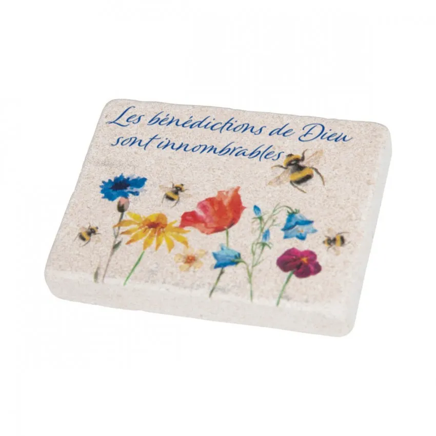 Magnet en pierre avec motif floral - Les bénédictions de Dieu sont innombrables