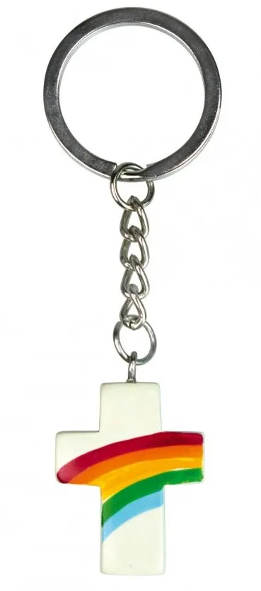 Porte-clé Croix "Arc-en-ciel" en pierre ollaire