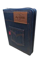 Bible Semeur 2015, compacte, couverture jeans souple bleue, avec zip - tranche blanche