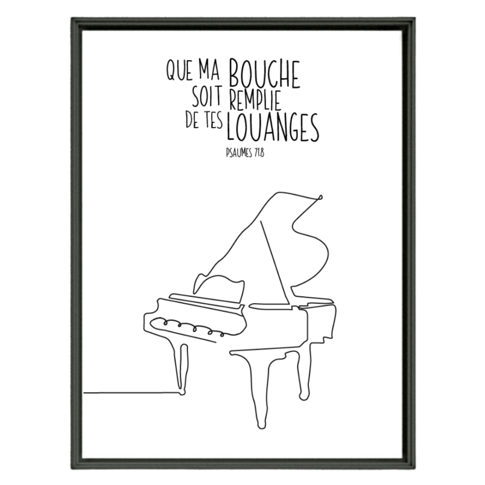 Poster - "Que ma bouche […]" Psaume 71.8 - Piano, format A4