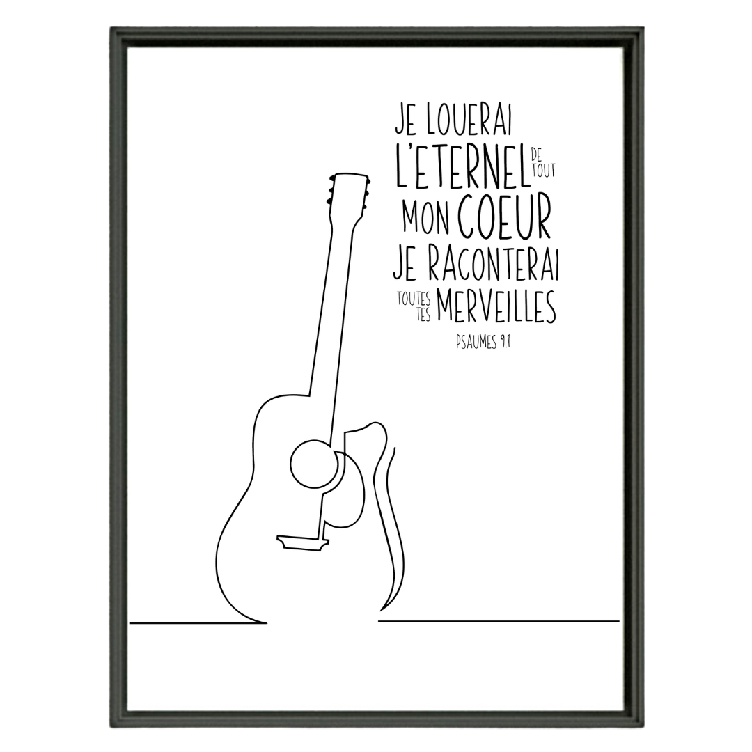 Poster - "Je louerai l'Éternel […]" Psaume 9.1 - Guitare, format A4