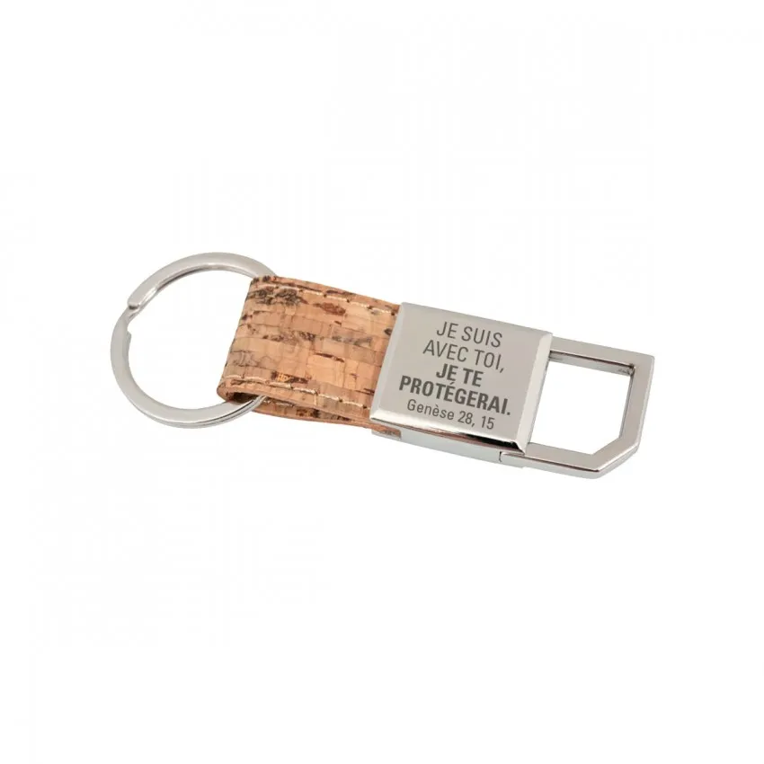 Porte-clé "Compagnon" en métal et liège - "Je suis avec toi, je te protégerai." Genèse 28.15