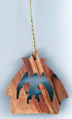 MINI CRÊCHE EN BOIS D'OLIVIER À SUSPENDRE 4CM
