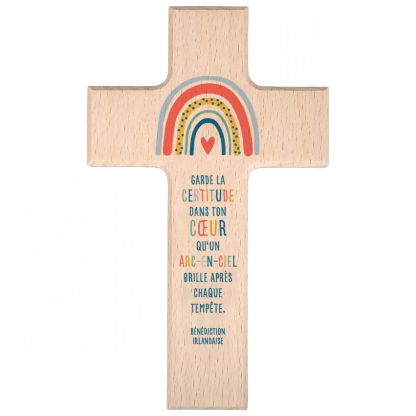 Croix arc-en-ciel en bois de hêtre