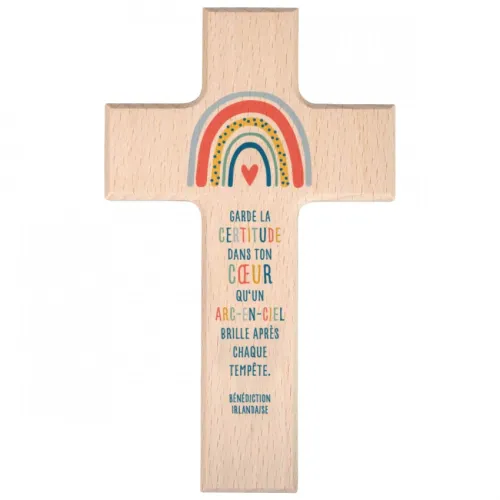 Croix arc-en-ciel en bois de hêtre