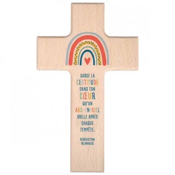 Croix arc-en-ciel en bois de hêtre